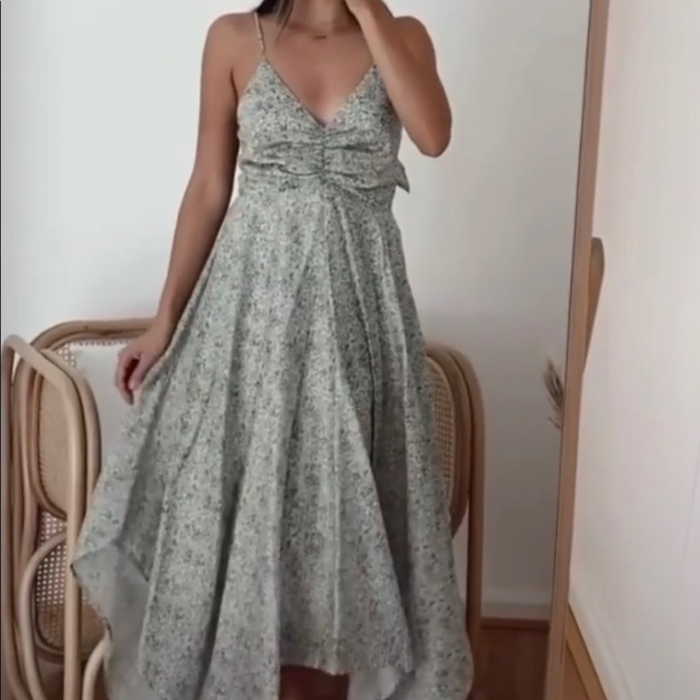 Sage green and blue midi dress